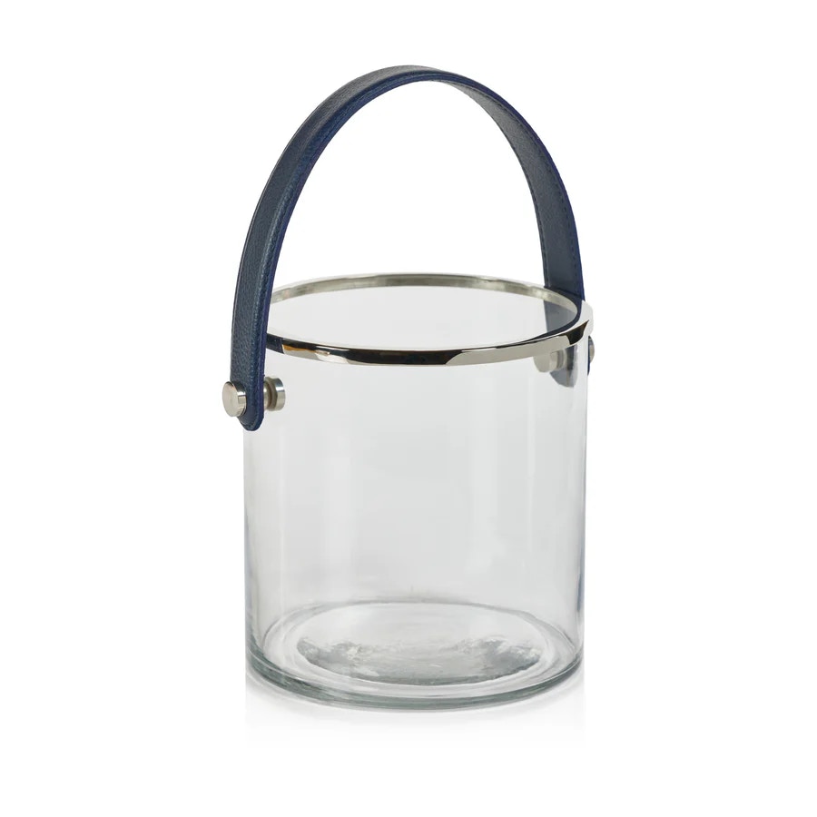  Laguna Glass Nickel & Leather Ice Bucket 