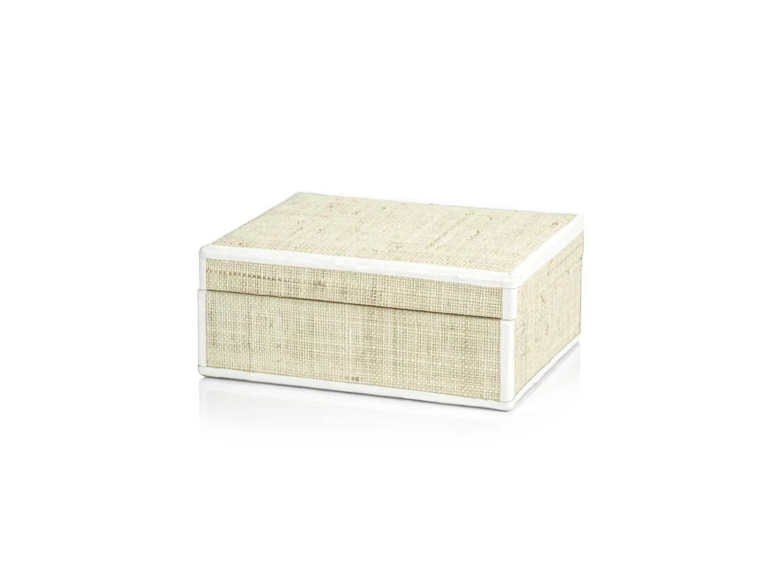  Atelier Natural Fiber Raffia Box with Leather Trim - Small 