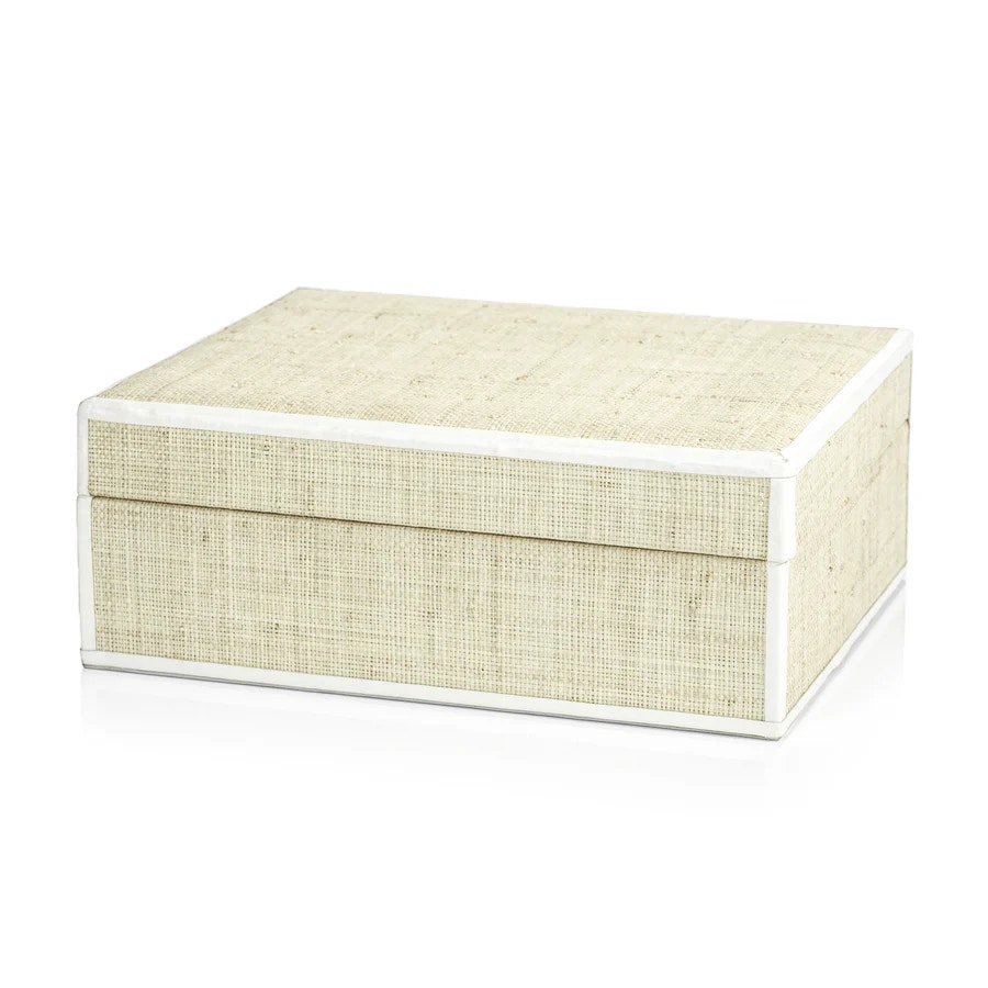  Atelier Natural Fiber Raffia Box with Leather Trim - Large 