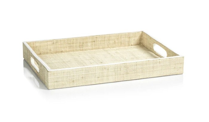  Atelier Natural Fiber Raffia Tray w/ Leather Trim 