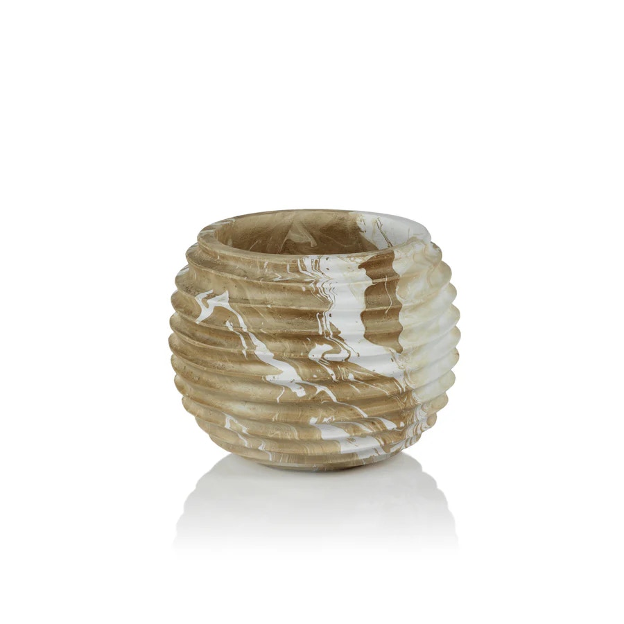  Natural Latte Mango Wood Marbleized Cocoon Pots 7.75x6 Min 2 