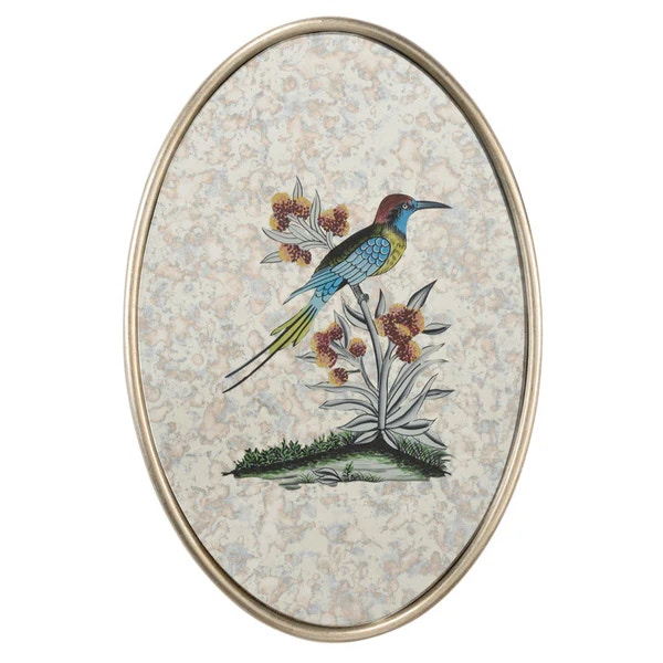 Oval Antiqued Mirrored Bird-C 