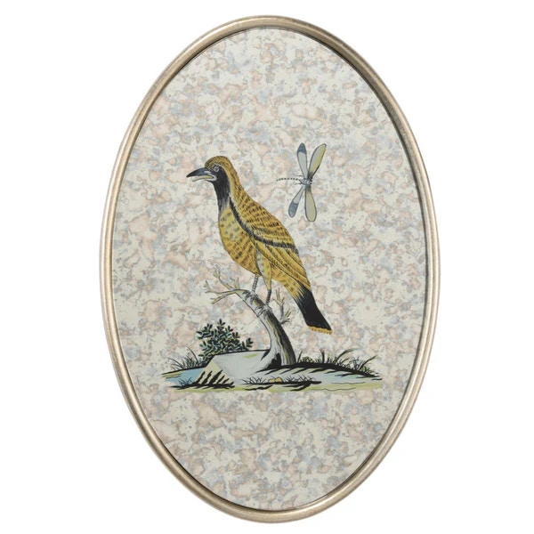  Oval Antiqued Mirrored Bird-D 