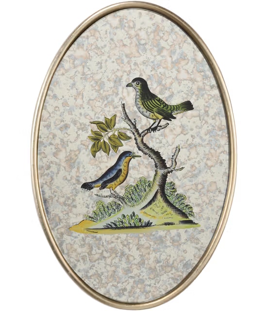  Oval Antiqued Mirrored Bird-F 