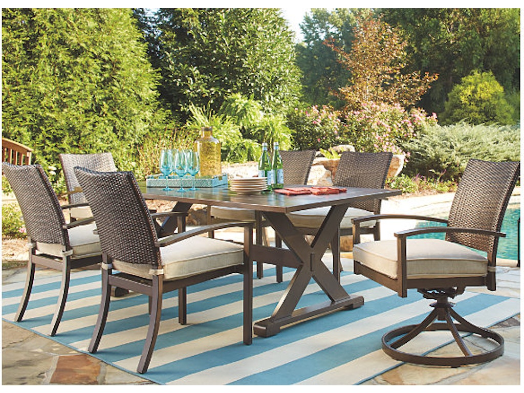 Simply outdoor furniture by lindys outdoorpatio 7 piece outdoor rectangle dining set sku moresdale is available at hickory furniture mart in hickory nc