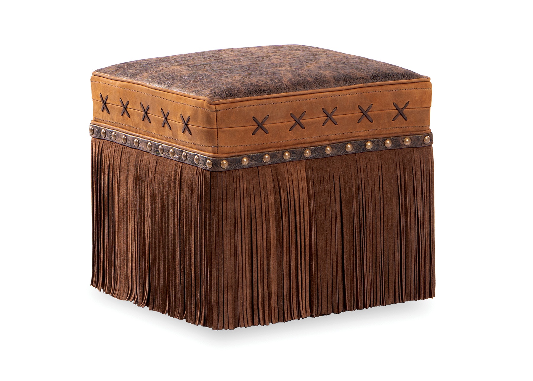 Hancock and Moore Abbey Ottoman With Fringe 037-BLF