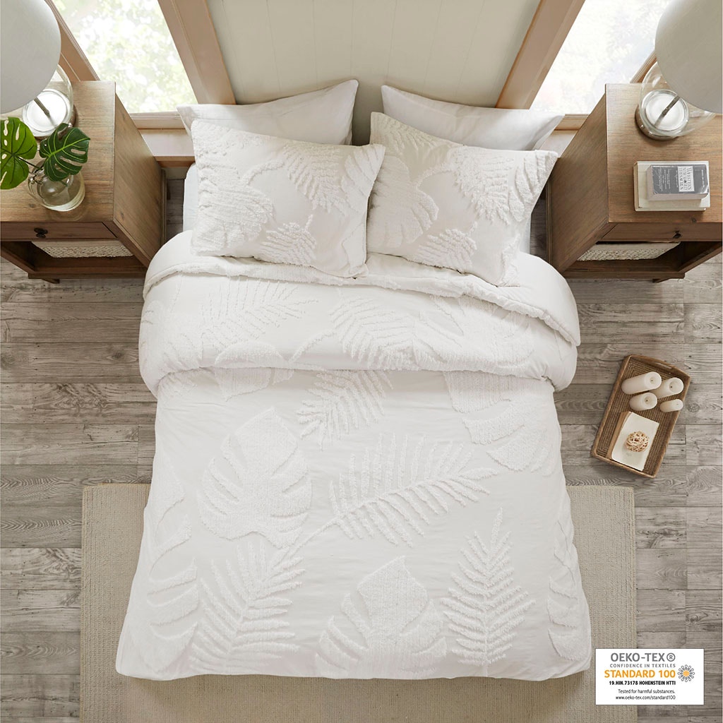 Hampton Hill Bedding Bahari 3 Piece Tufted Cotton Chenille Palm Duvet Cover Set MP12-6223