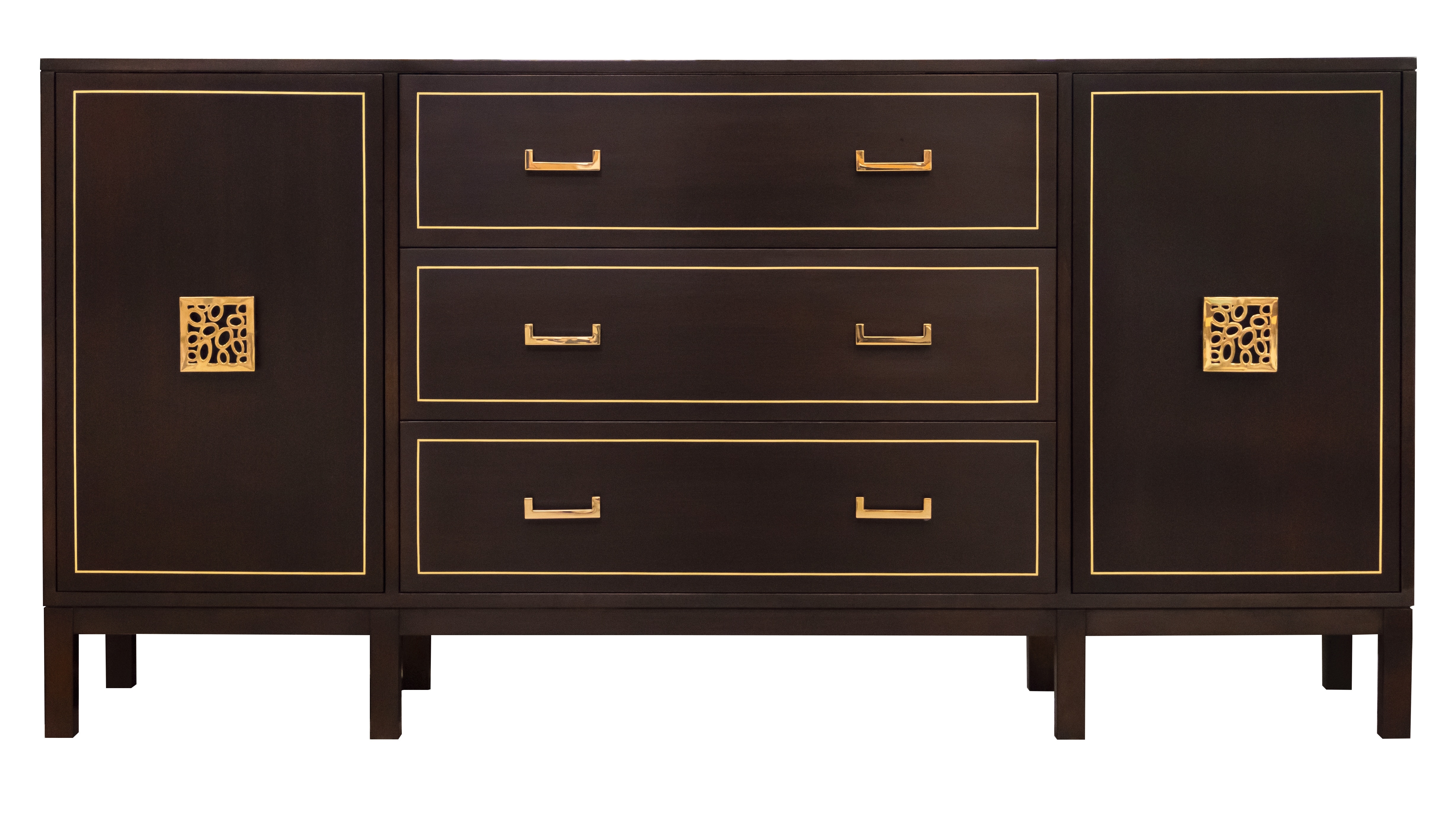 Kindel Furniture Facets 72 Credenza, Door, Three Drawer, Door 68-12-DR2-DW2-BP2W