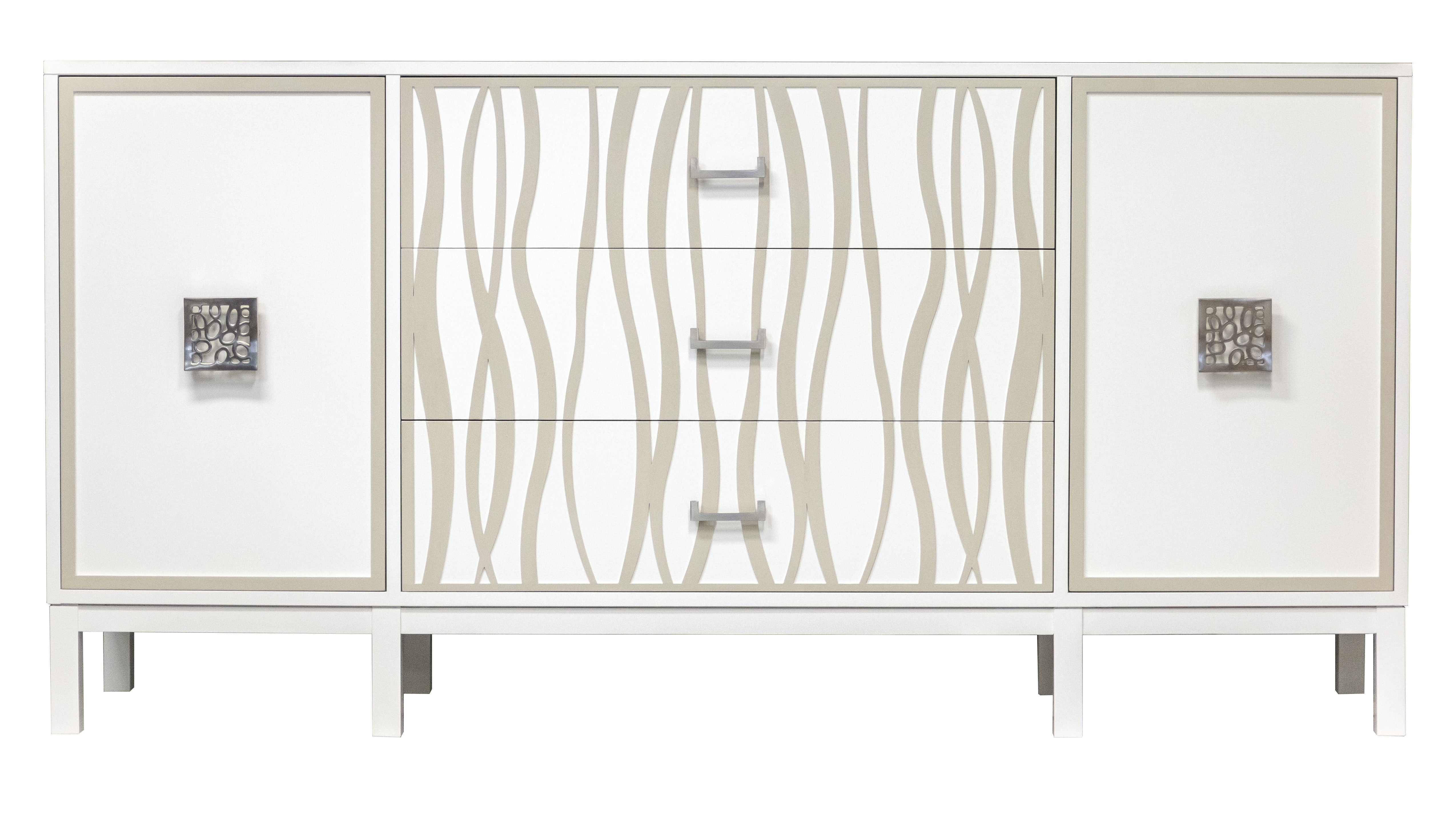 Kindel Furniture Facets 72 Winged Credenza, Two Door, Three Drawer 68-12-DR22-DW3-BP2W