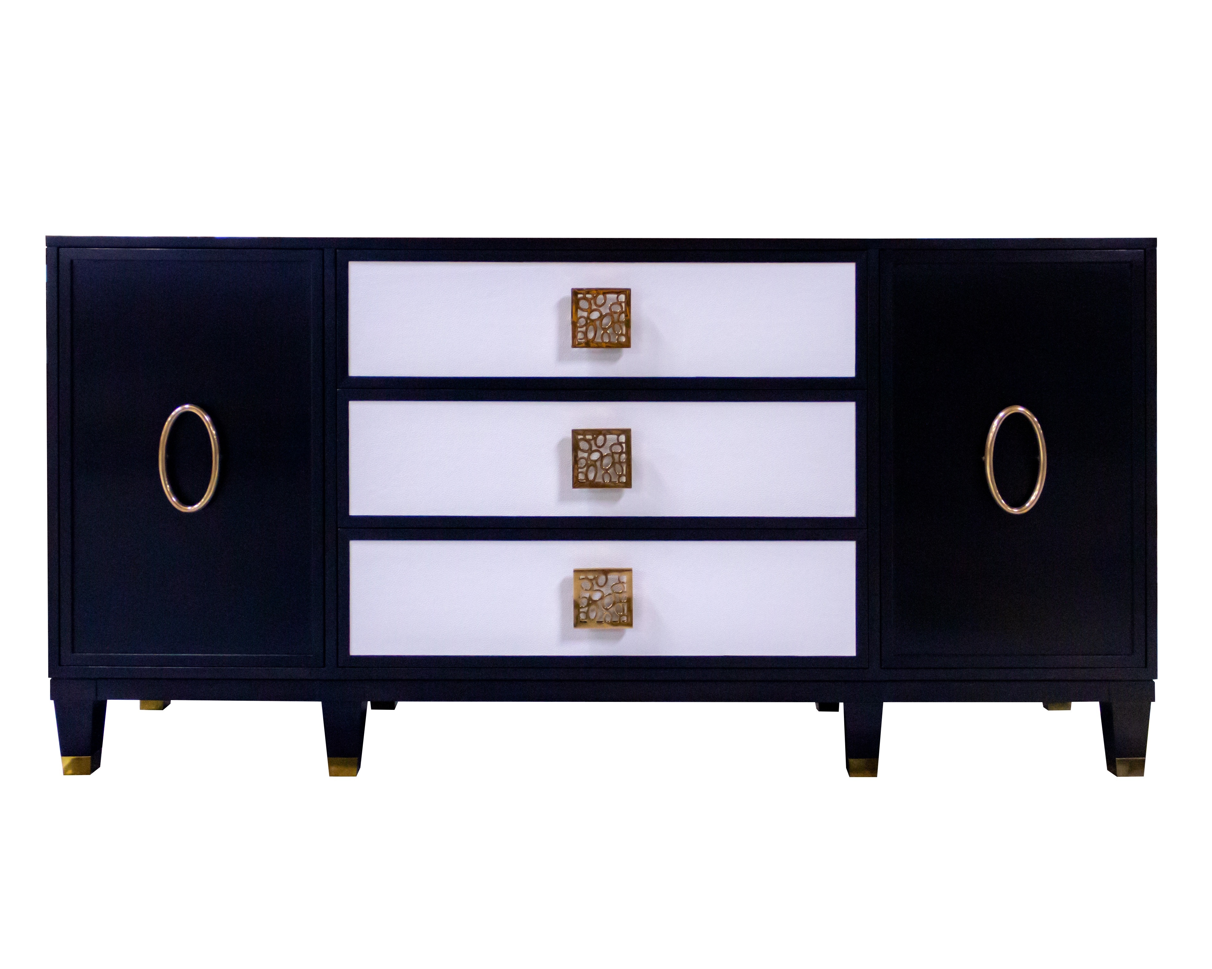 Kindel Furniture Facets 72 Winged Credenza, One door, Three Drawer, One Door 68-12-DR22-DW9-BF2W