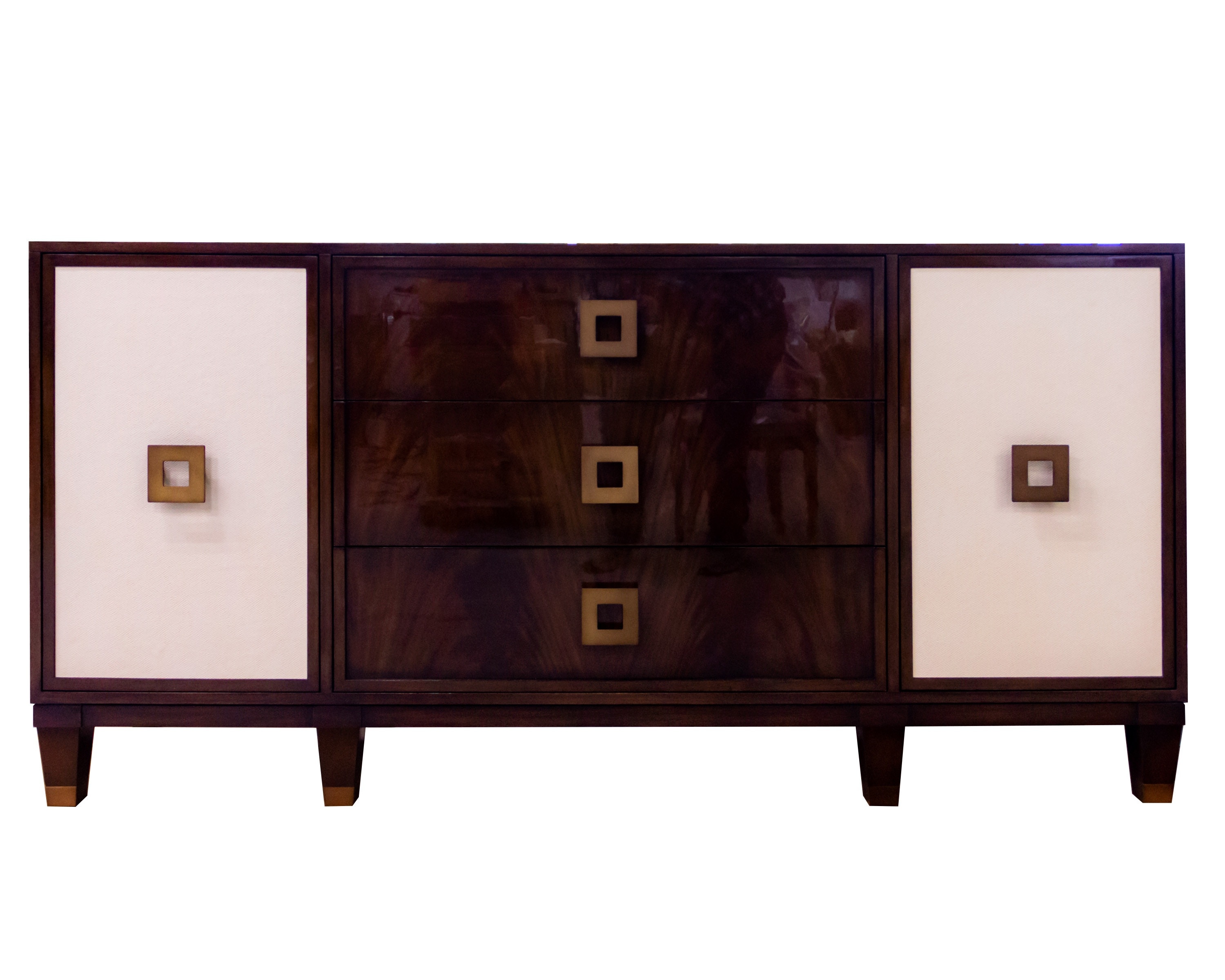 Kindel Furniture Facets 72 Winged Credenza, One door, Three Drawer, One Door 68-12-DR9-DW16-BF2W