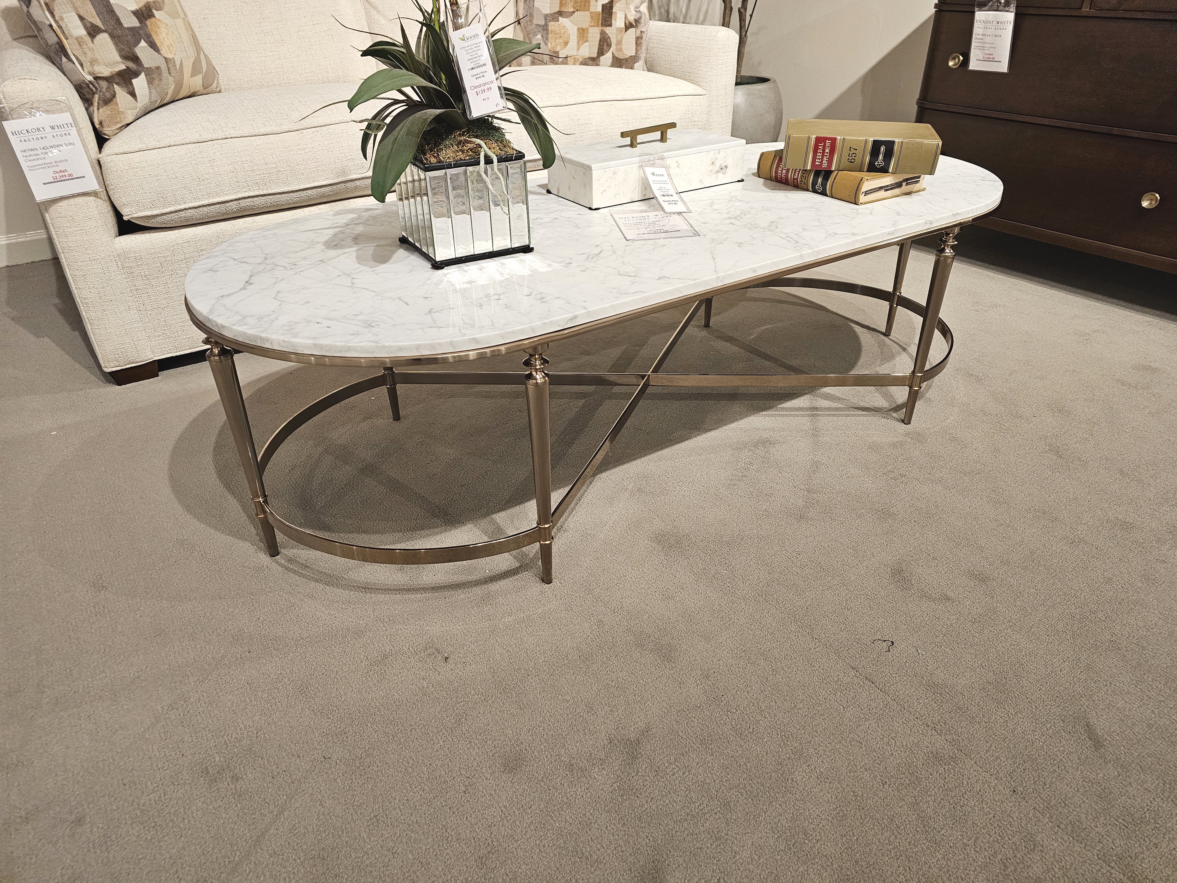 Lillian August for Hickory White Classics Zoe Cocktail Table with Honed White Carrera Top LA29310-Outlet