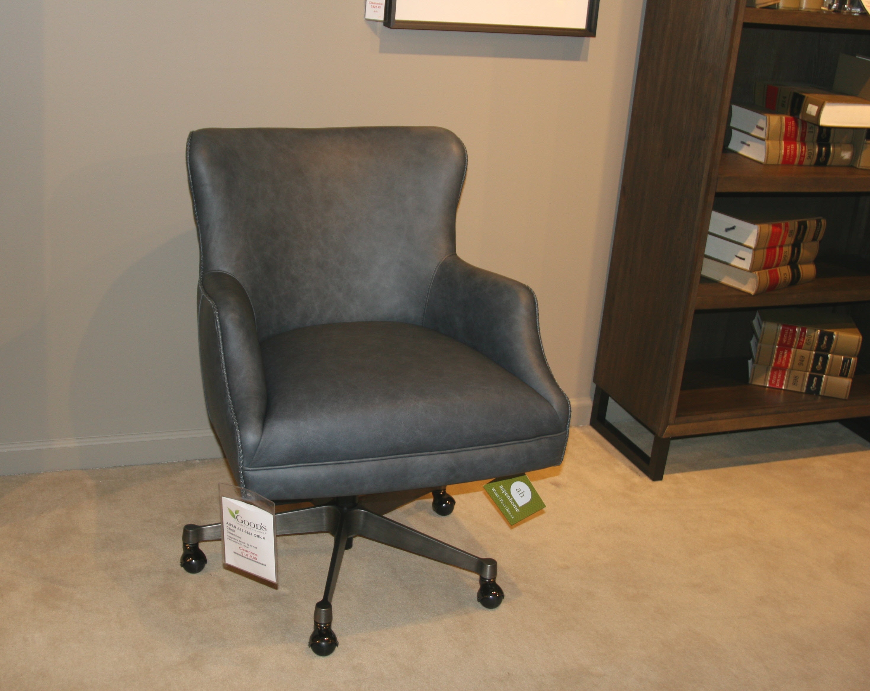 aspenhome Leather Office Chair in Venetian Blue A16-3681-Clearance