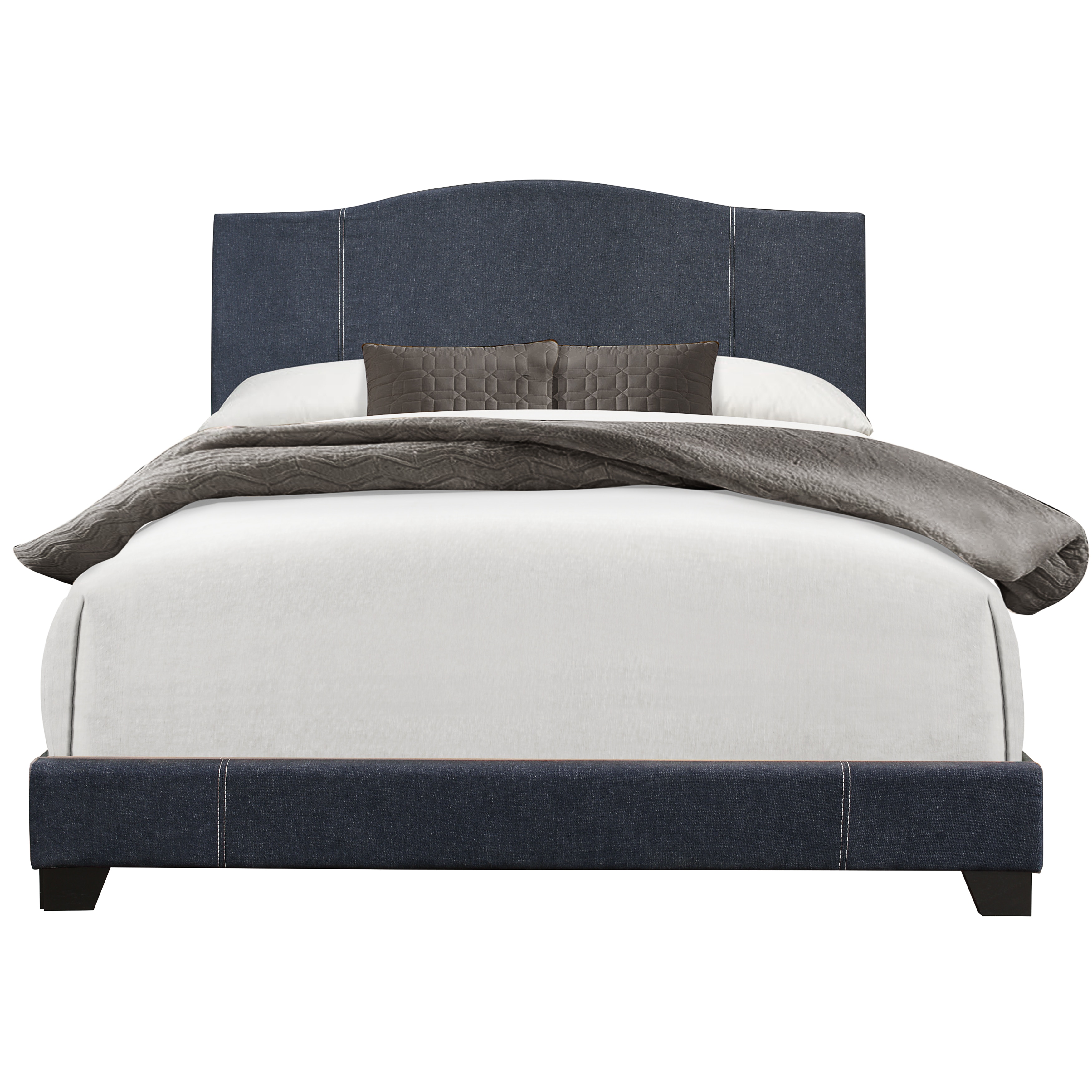Queen All-In-One Modified Camel Back Upholstered Bed in Denim Cement