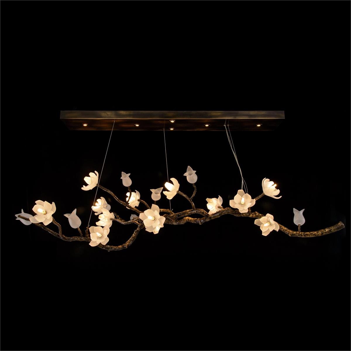 John Richard Churippu Magnolia & Tulip Glass Bronze Oblong Nineteen-Light Chandelier AJC-9320