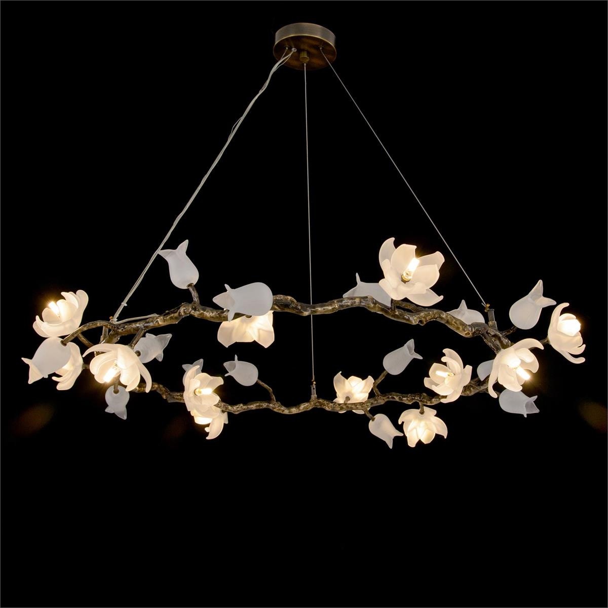John Richard Churippu Magnolia & Tulip Glass Bronze Twelve-Light Halo Chandelier AJC-9322