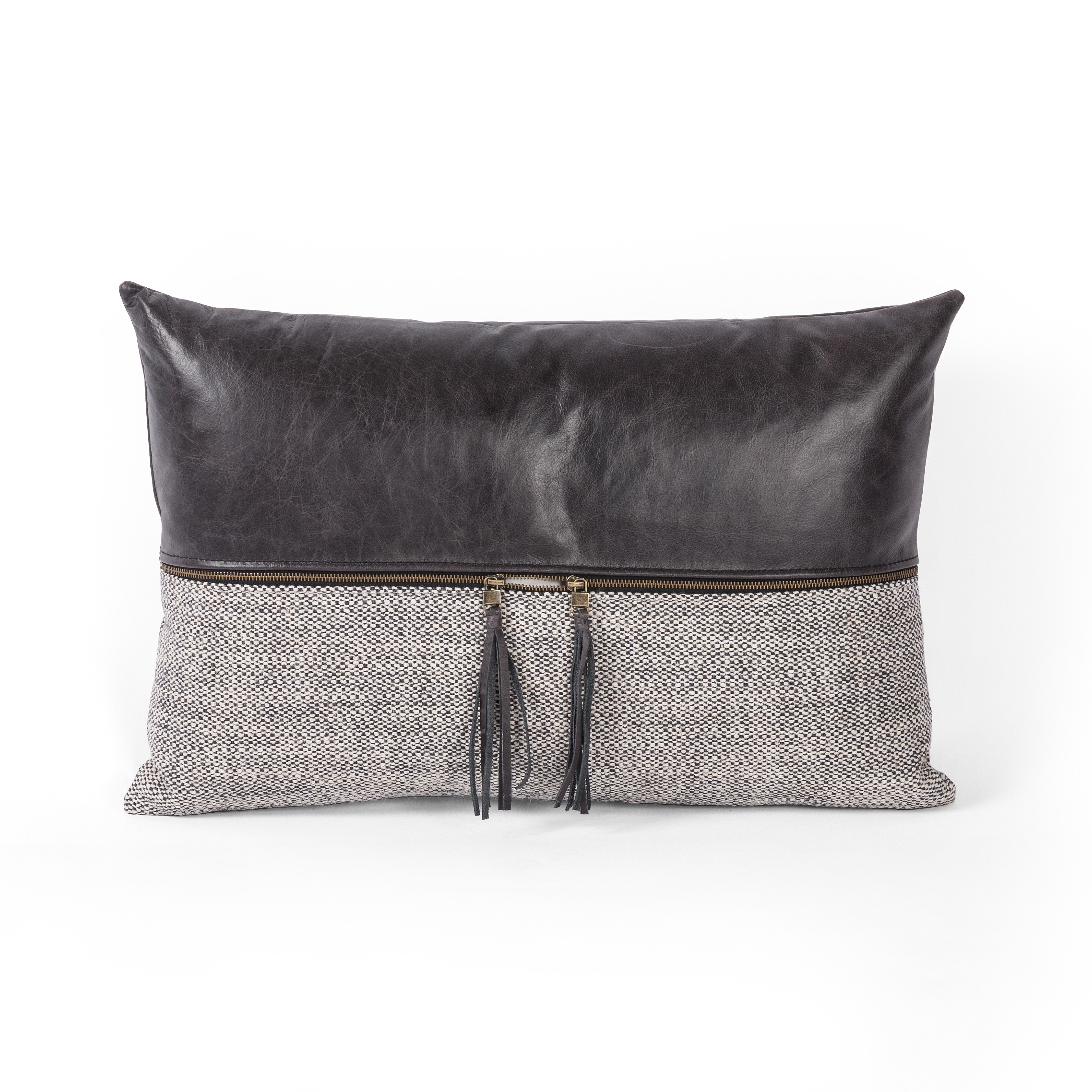 Four Hands Furniture 225798 012 Leather Linen Pillow Black