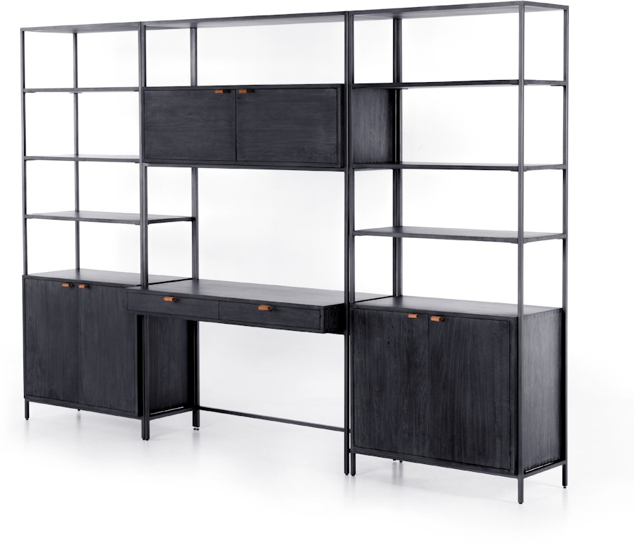 Four Hands Furniture 228708-001 Home Office Trey Modular Wall-2 Bookcase- Desk-Black