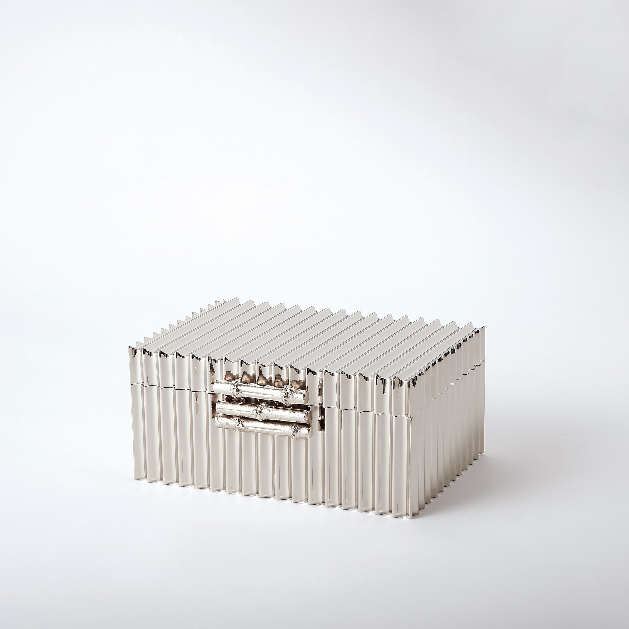Global Views Corrugated Bamboo Box-Nickel-Sm 9.92037