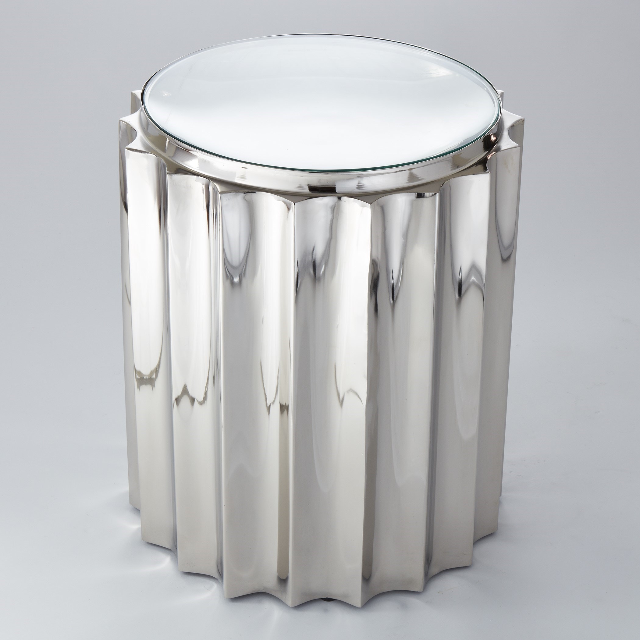 Global Views Fluted Column Table-Nickel 9.92133