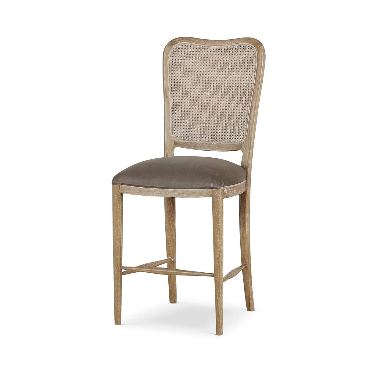Bramble Furniture Laurna Counter Stool w/ Upholstered Seat & Rattan Back - Teak 85297