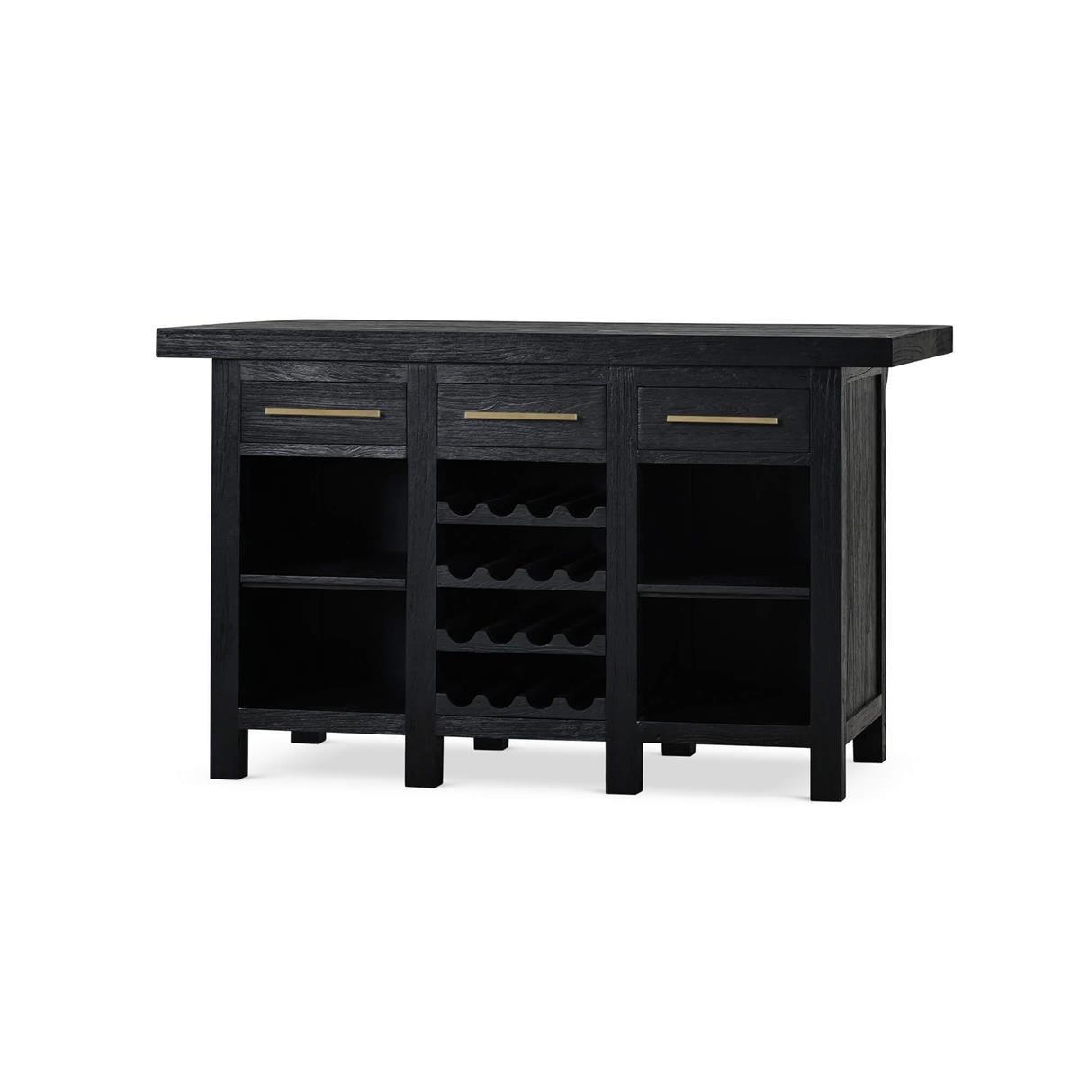 Bramble Furniture Tuscan Rustic Distressed Bar w/ 3 Drawers & Wine Racks - Teak 85252