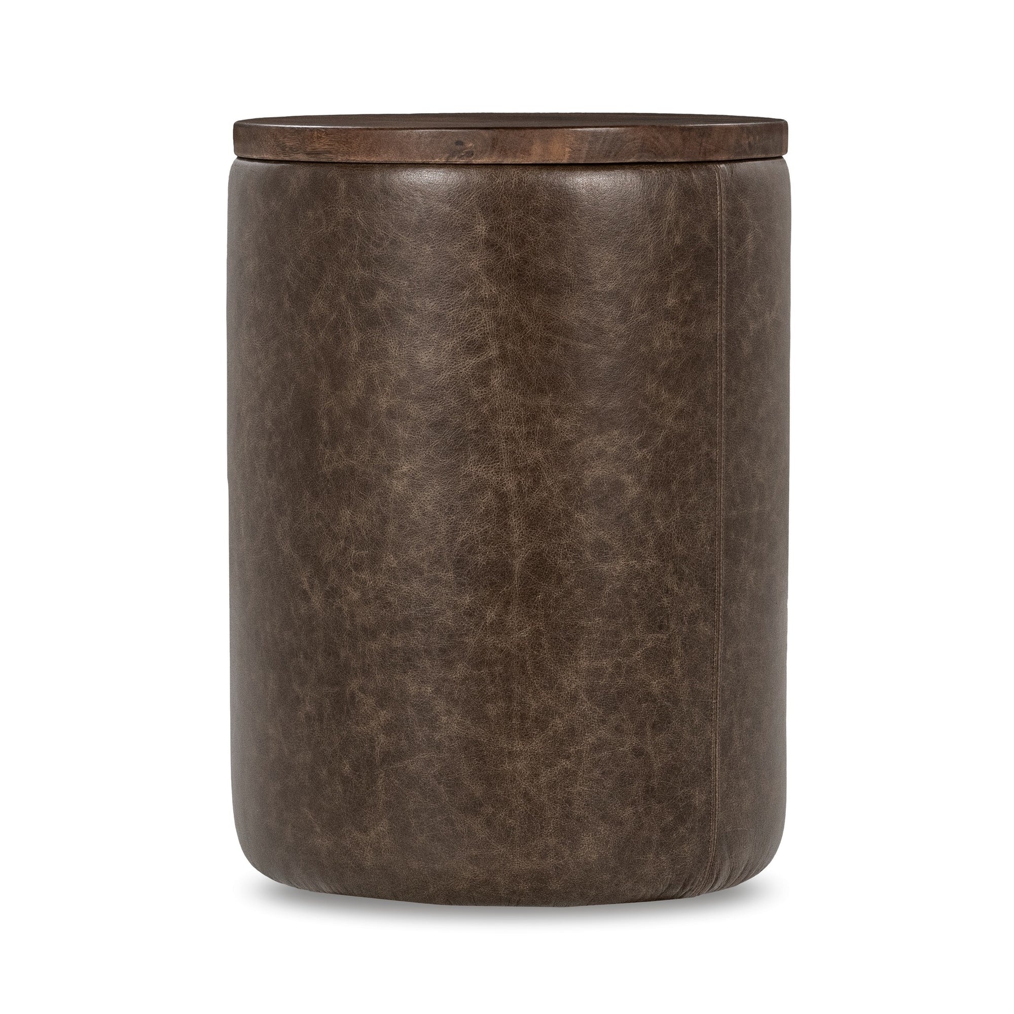 Classic Home Andra Leather Round Accent Table - Cocoa Brown 51012038