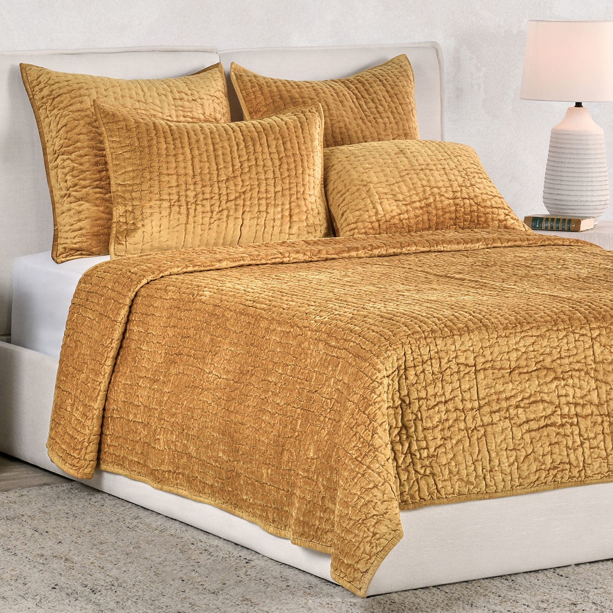Classic Home Bari Velvet Quilt Collection - Honey Gold V290186