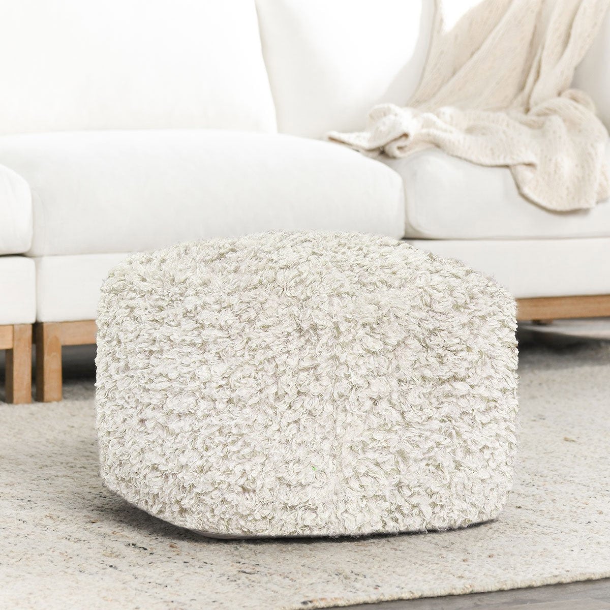 Classic Home Carters Ivory Pouf 18x18x14 VP12215