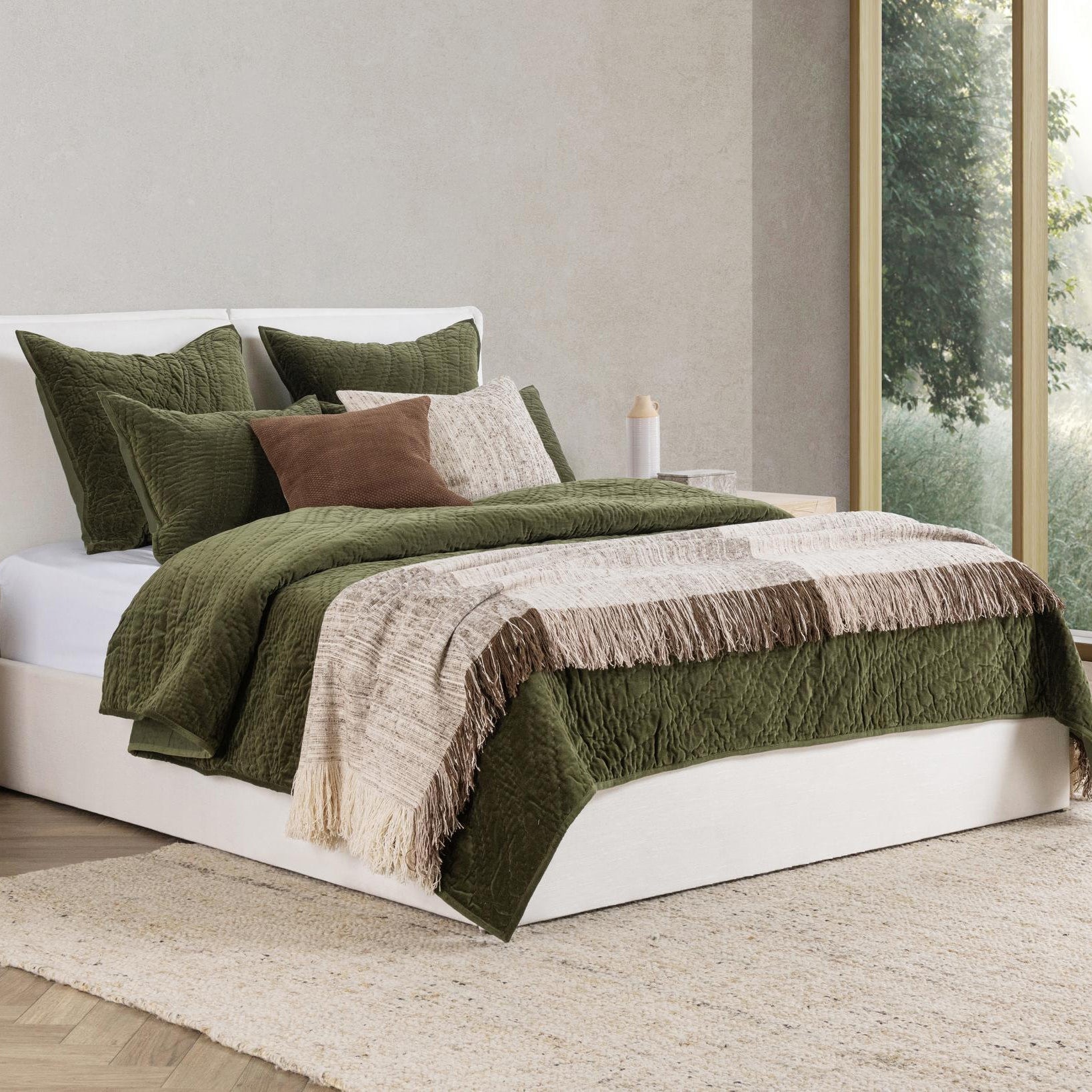 Classic Home Elms Velvet Quilt Collection - Loden Green V310091