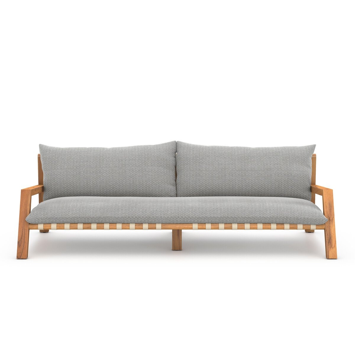 Four Hands Furniture Soren Outdoor Sofa-95-Natural Teak-FSC-Faye Ash-Ivory Strap- 225399-003