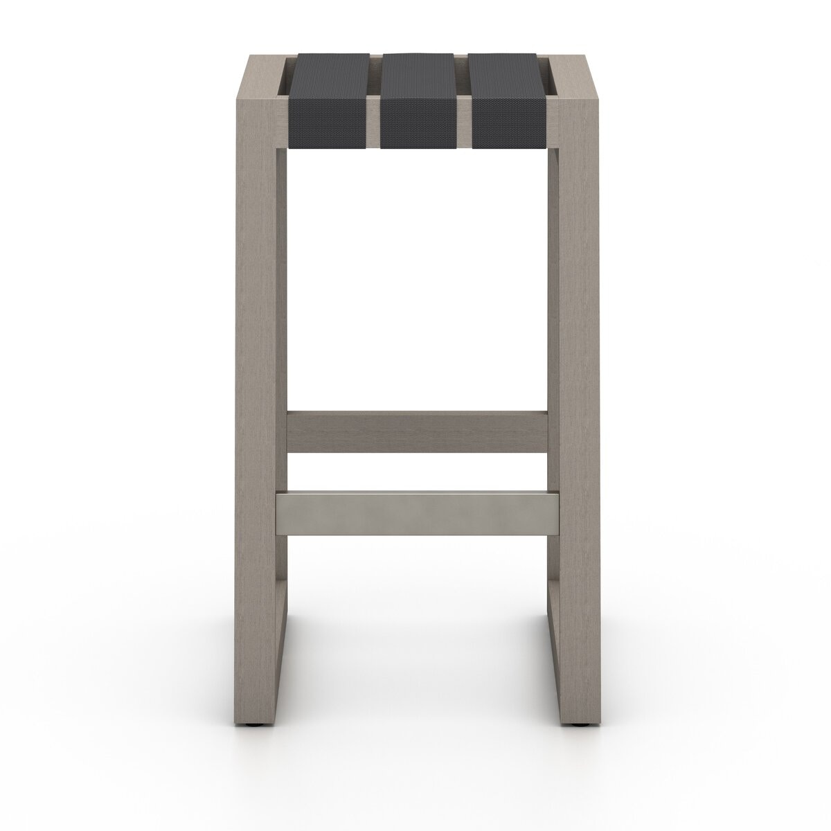Four Hands Furniture Sonoma Outdoor Bar Stool-Weathered Grey-FSC-Dark Grey Strap-Bar 226946-002