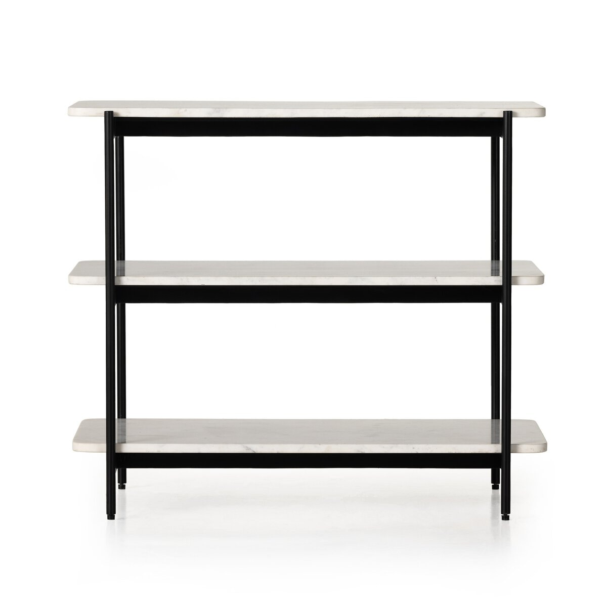 Four Hands Furniture Jasper Nightstand-Iron Matte Black-Polished White Marble 230970-002