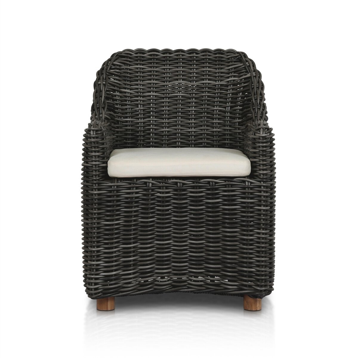 Four Hands Furniture Messina Outdoor Dining Arm Chair-Natural Teak-FSC-Venao Ivory-Chunky Charcoal Woven 233671-003