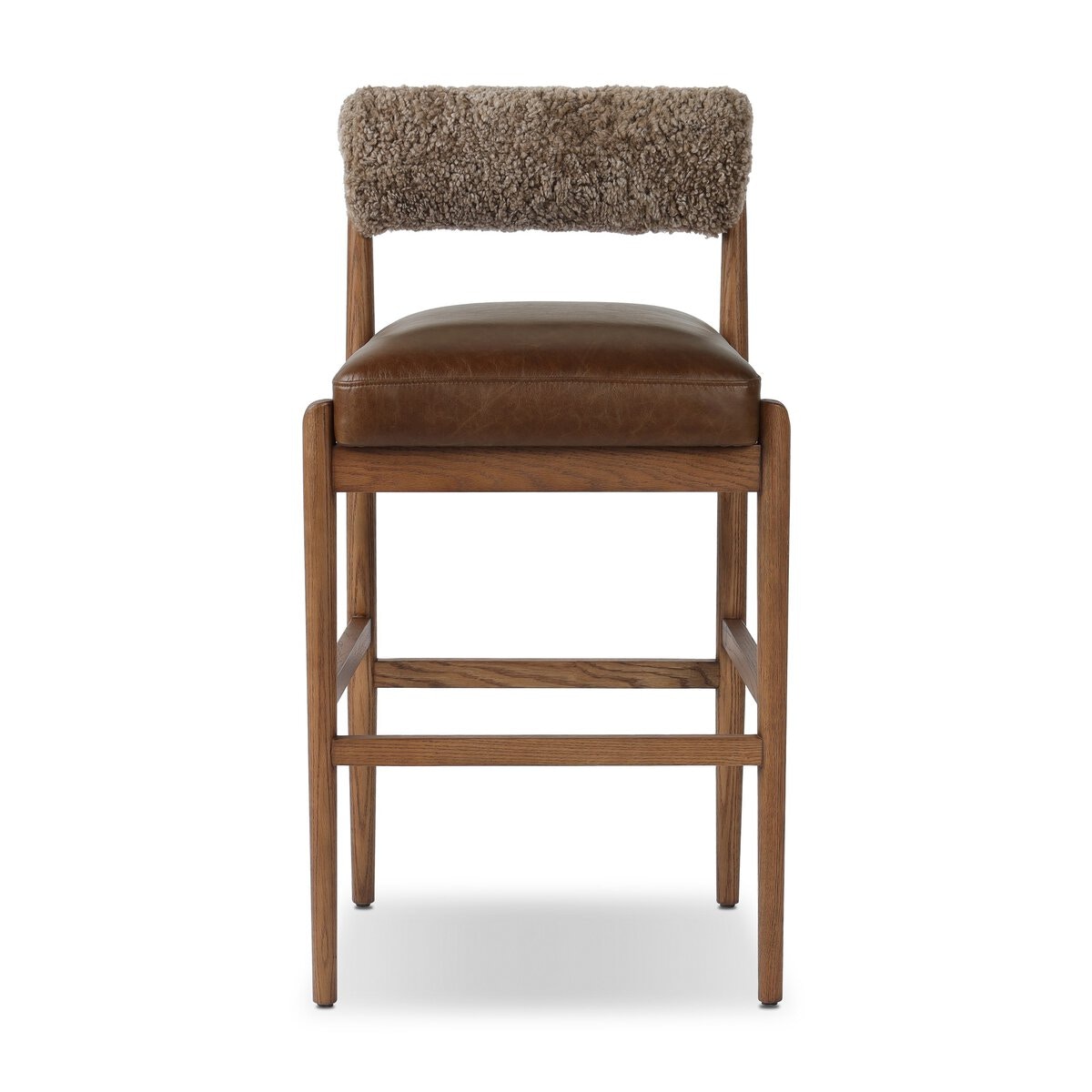 Four Hands Furniture Jazelle Stool-Taupe Shearling-Havana Brown-Tan Ash-Bar 247929-005
