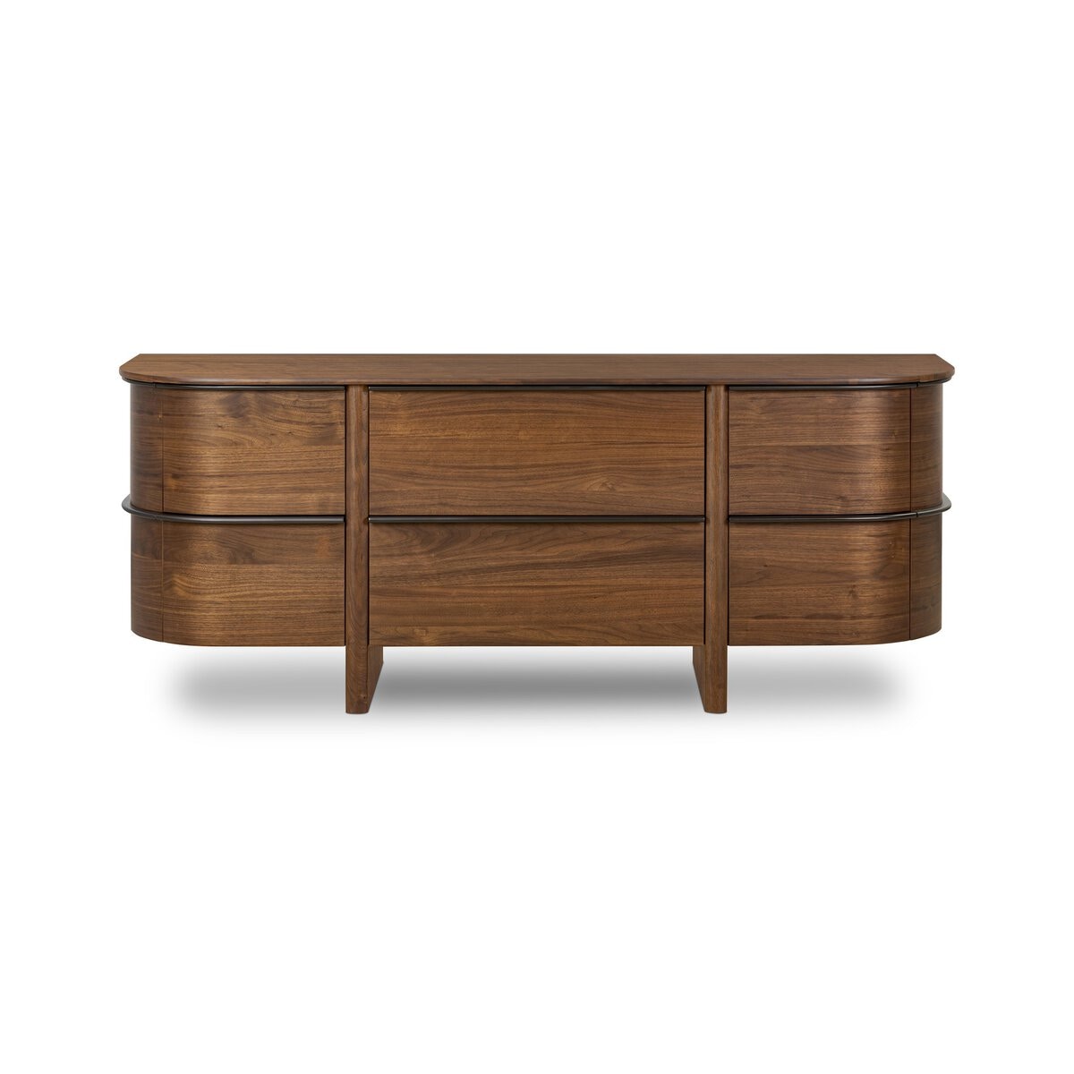 Four Hands Furniture Theo 6 Drawer Dresser-Dark Brown Walnut Veneer-Oil Rubbed Aluminum-Dark Brown Walnut 247950-001