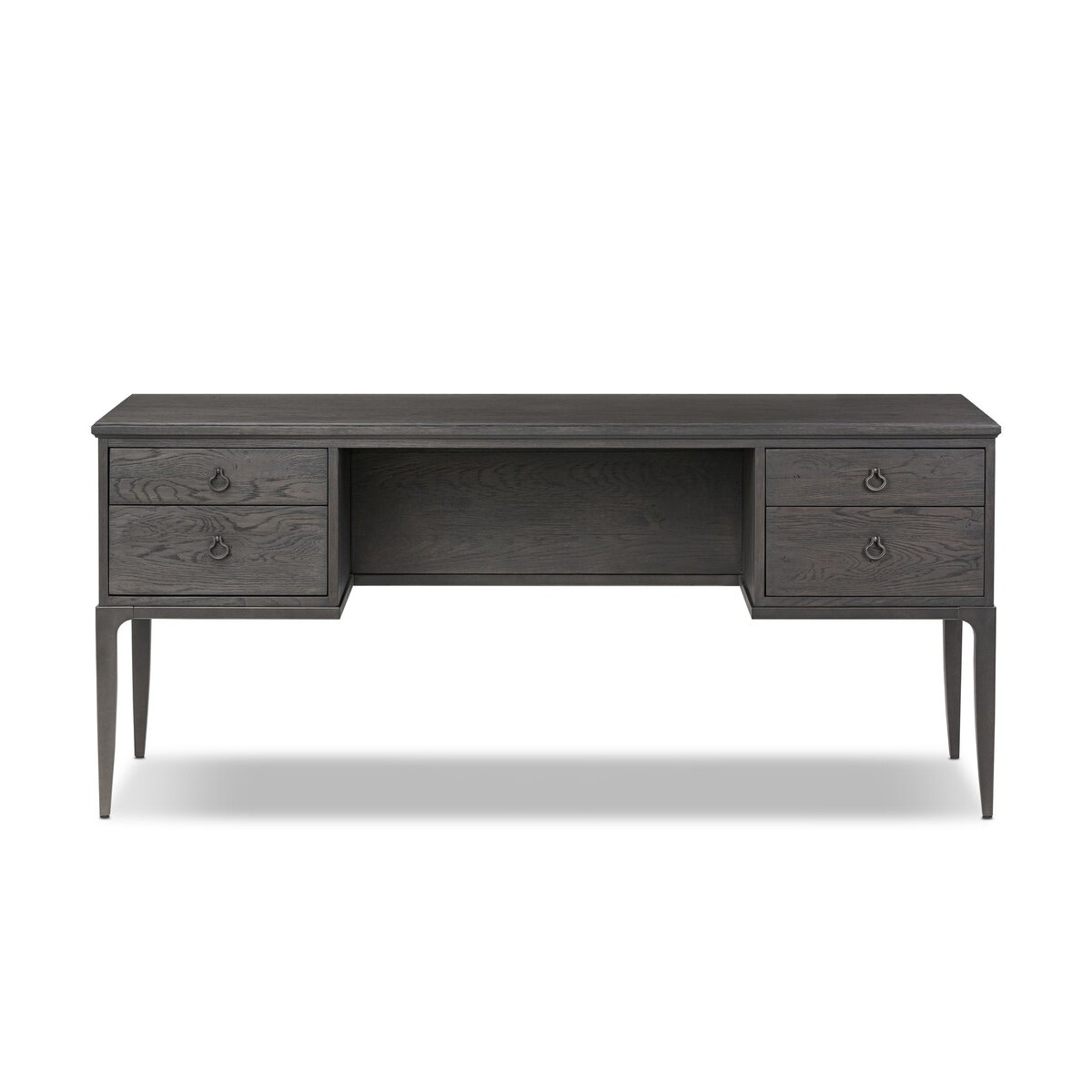 Four Hands Furniture Alden Desk-Worn Black Oak-Worn Black Oak Veneer-Mottled Gunmetal 250297-001