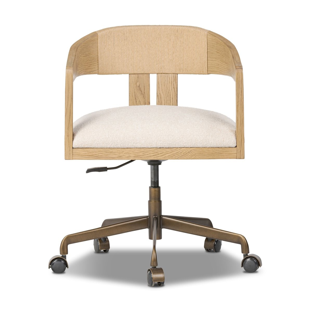 Four Hands Furniture Sadie Desk Chair-Aged Smoked Oak-Natural Rush-Crete Sand 250328-001