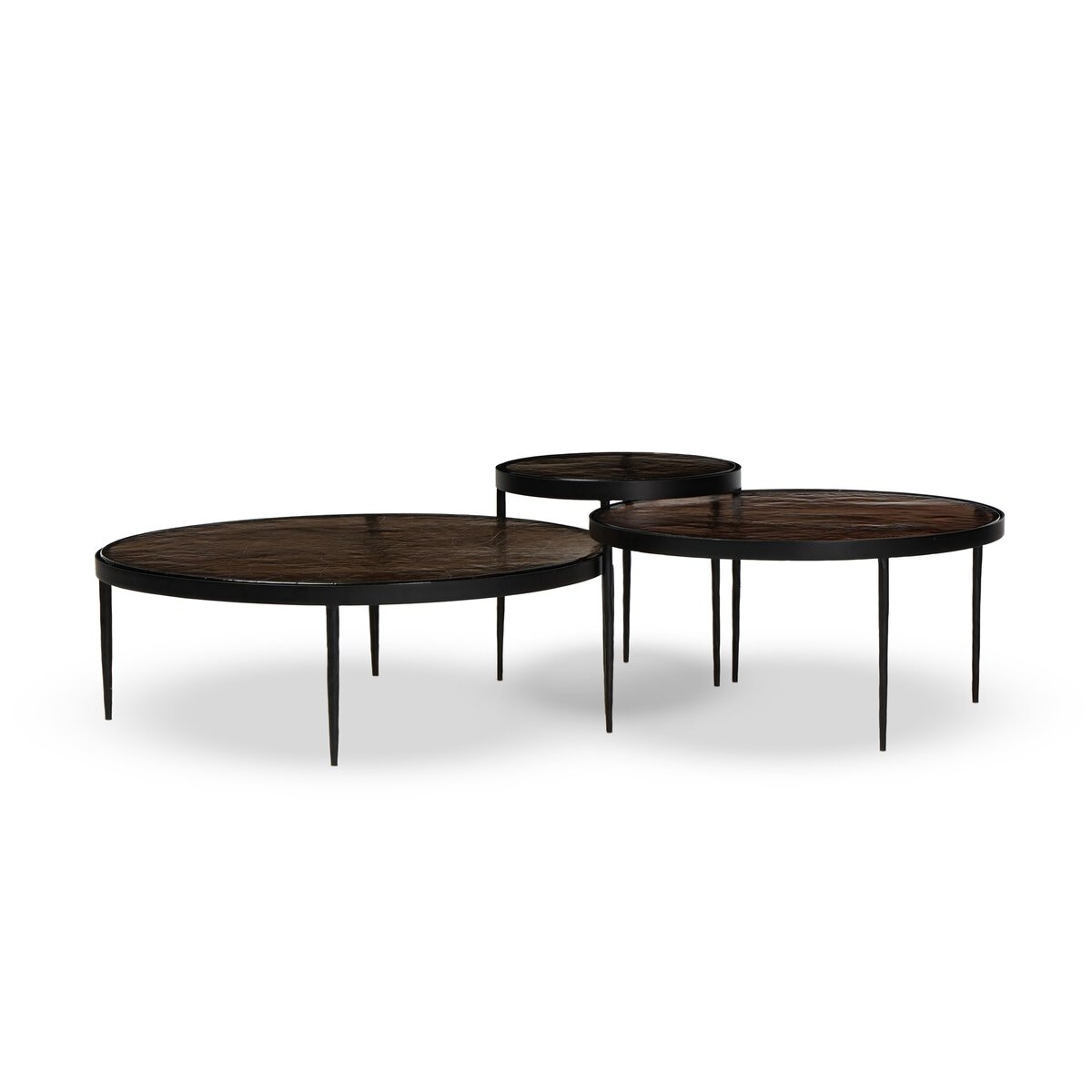 Four Hands Furniture Yoko Nesting Set of 3-Smoked Brown Cast Glass-Iron Matte Black 252396-001