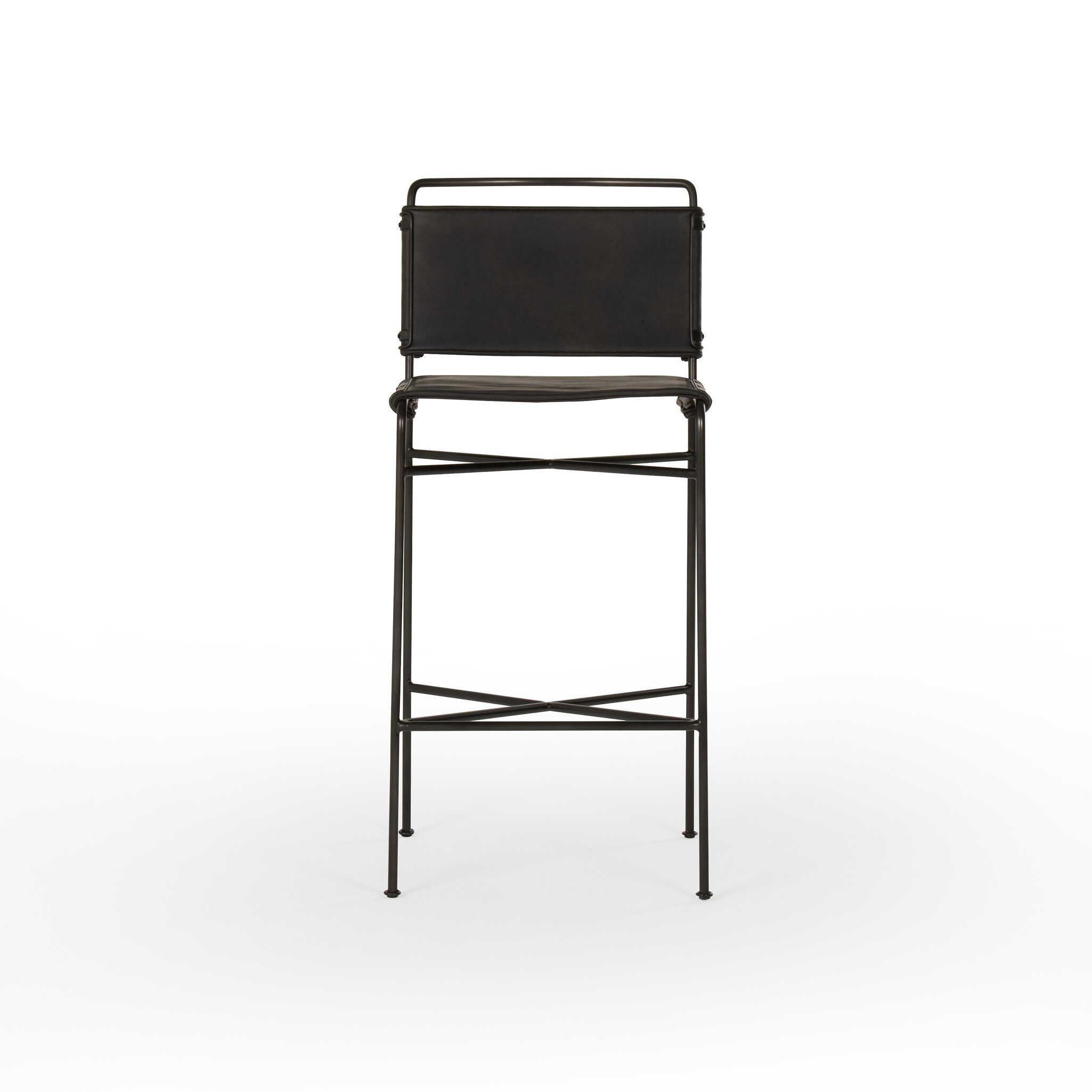 Four Hands Furniture Wharton Bar Stool-Distressed Black 105861-024