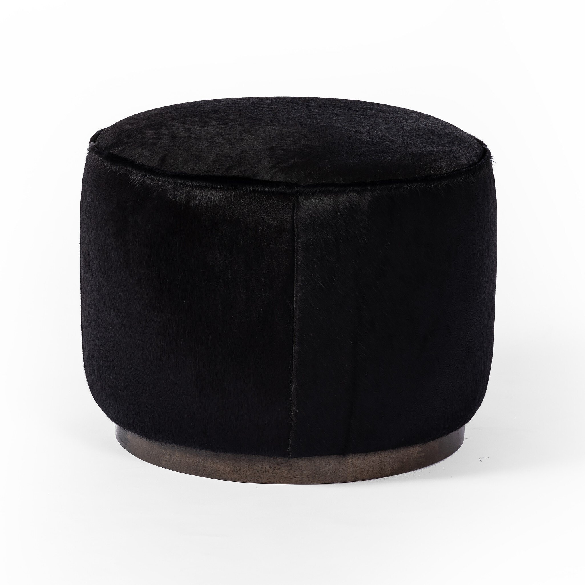 Four Hands Furniture Sinclair Round Ottoman-Dark Hair On Hide 106074-015