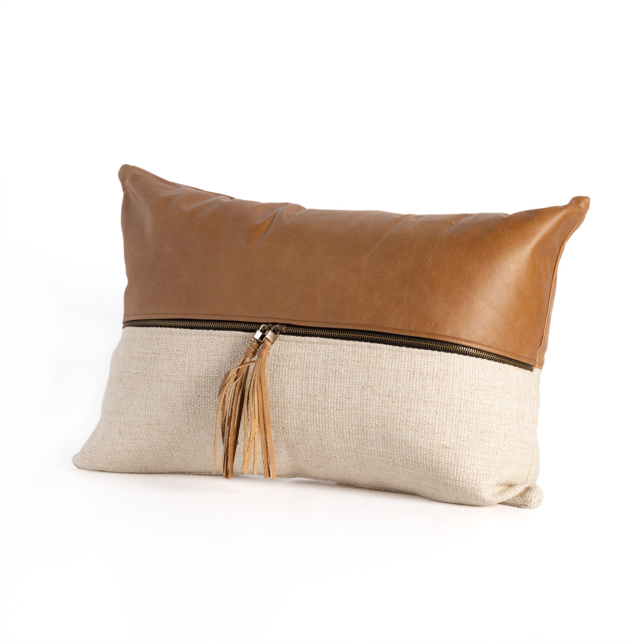 Four Hands Furniture Leather & Linen Pillow-Buttersctch-16x24 225798-013