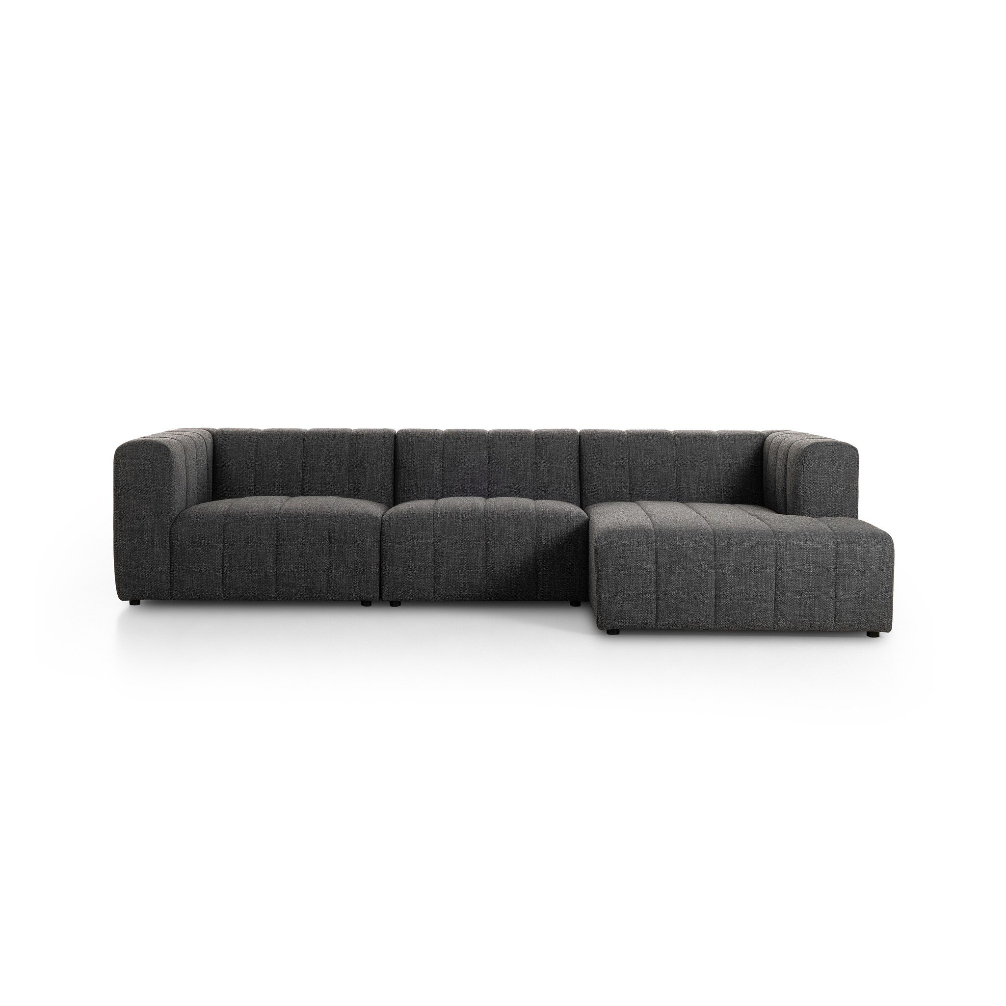 Four Hands Furniture Langham Channeled 3-Piece Sectional - Saxon Charcoal 225832-005