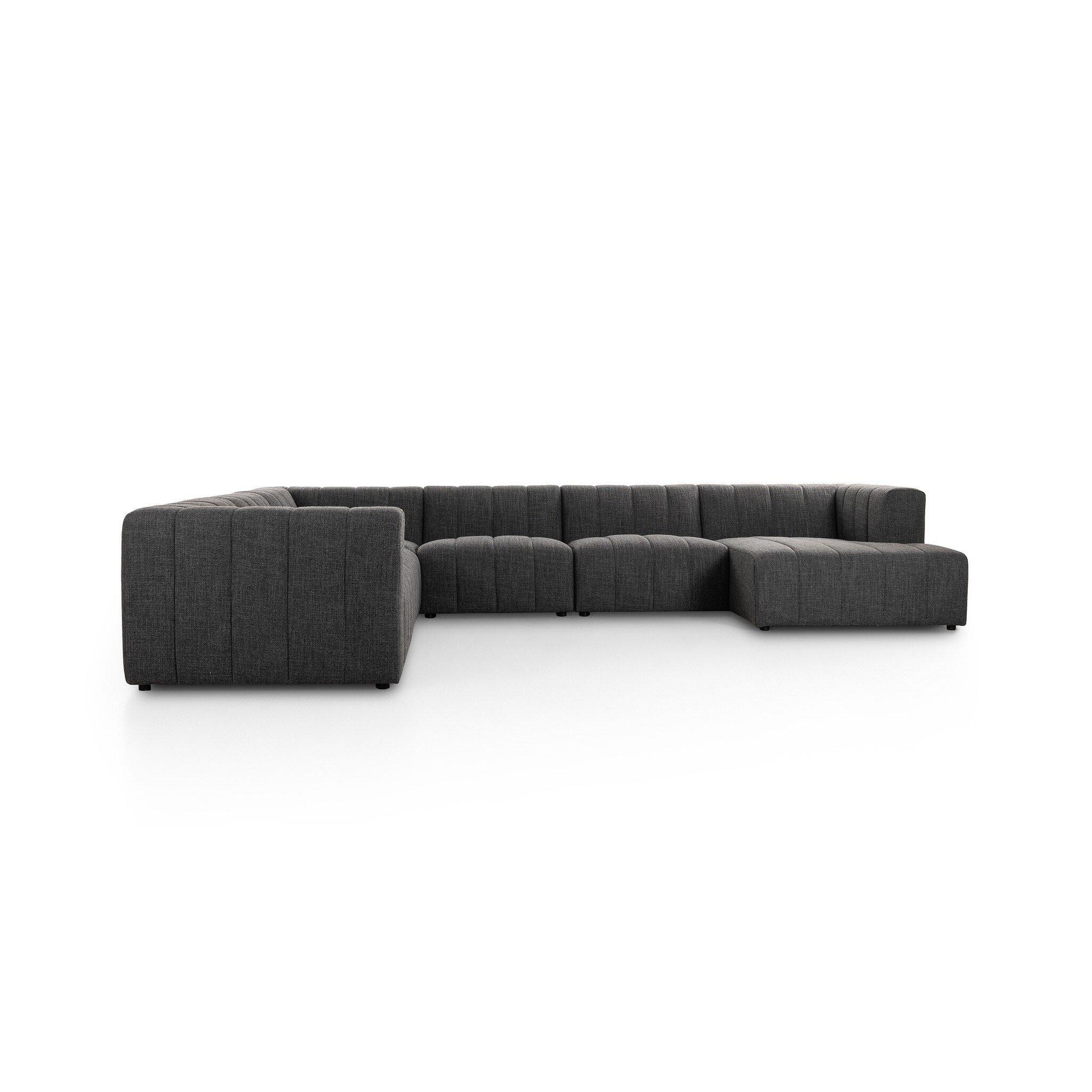 Four Hands Furniture Langham Channeled 6 Pc Sectional with Raf Chaise - Saxon Charcoal 227473-005