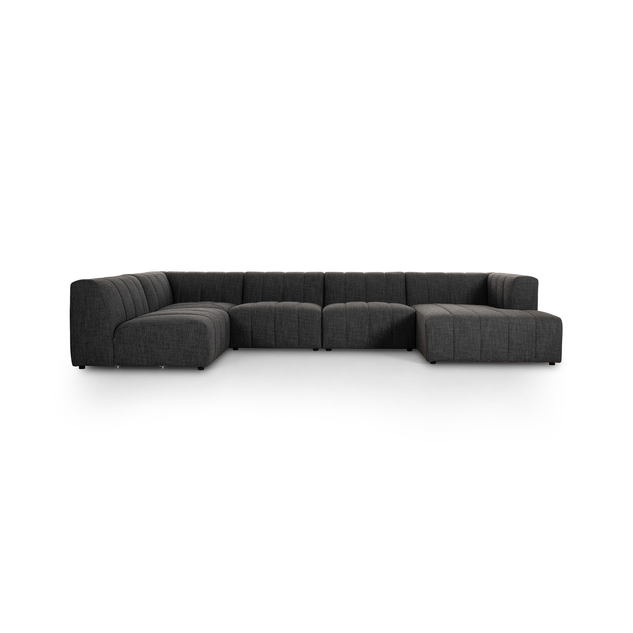 Four Hands Furniture Langham Channeled 5 Pc Sectional with Raf Chaise - Saxon Charcoal 227474-005