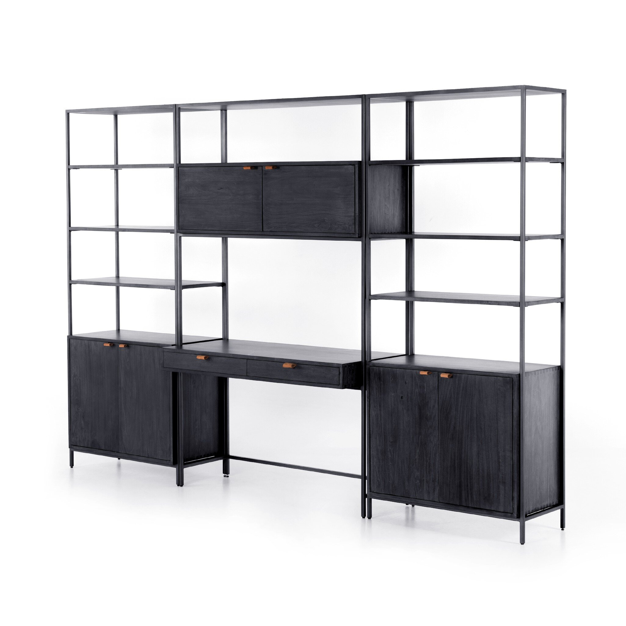 Four Hands Furniture Trey Modular Wall-2 Bookcase-Desk-Black 228708-001