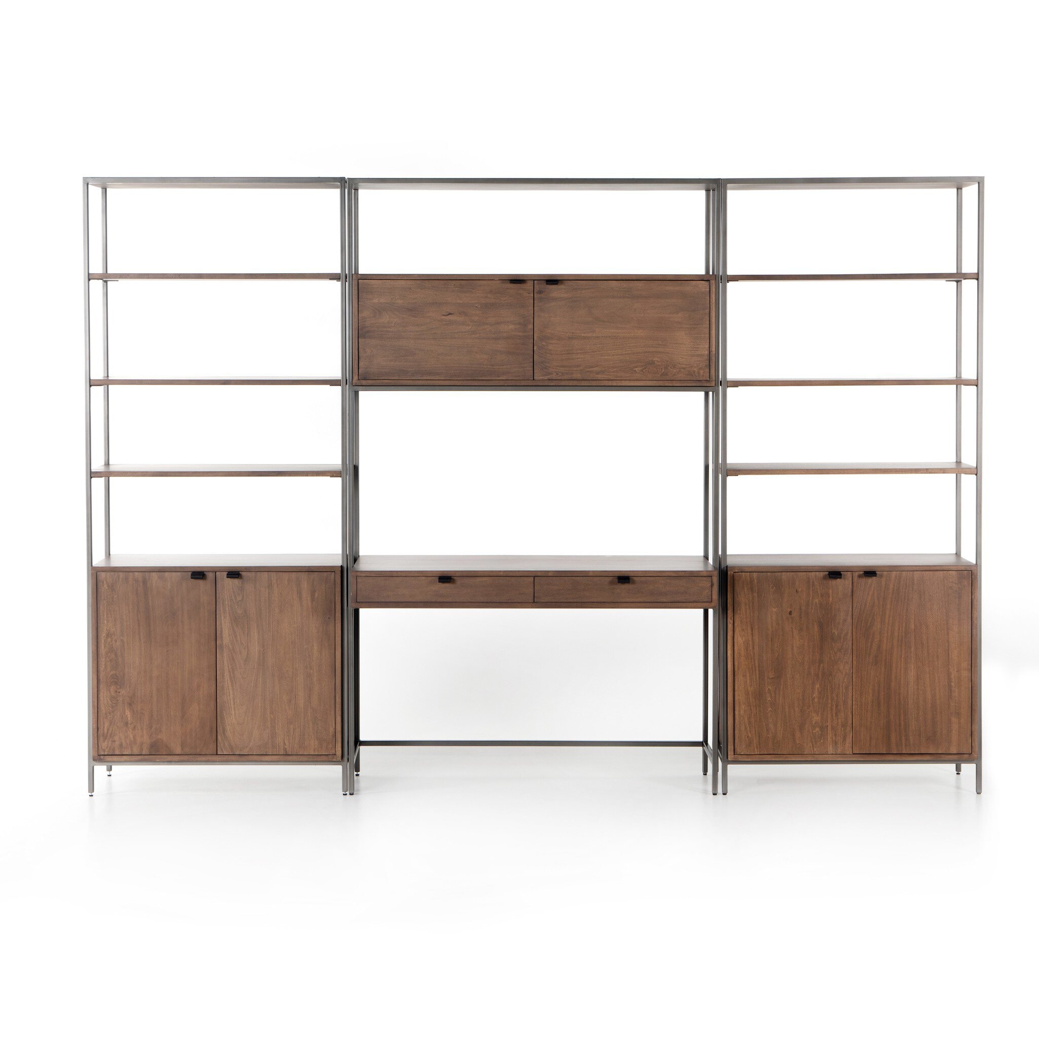 Four Hands Furniture Trey Modular Wall-2 Bookcase-Desk-Auburn 228708-002