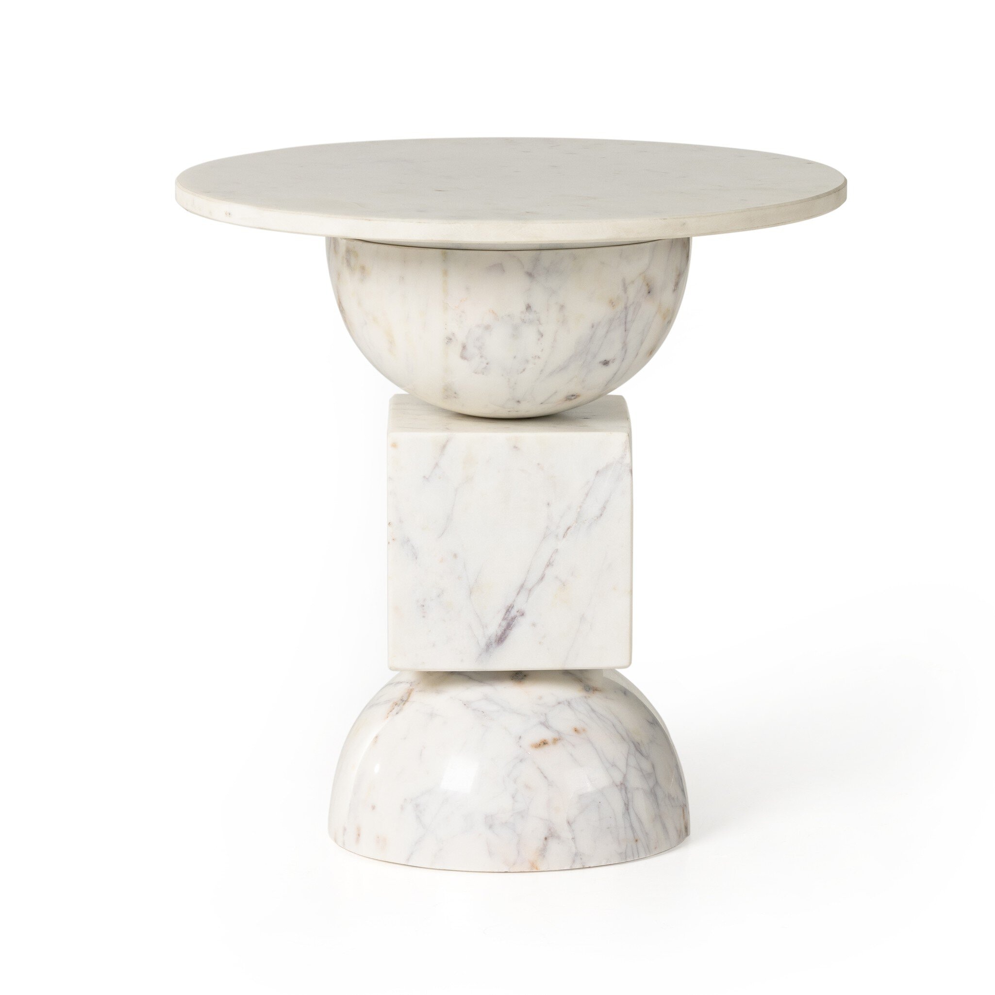 Four Hands Furniture Neda End Table-Polished White Marble 228902-003