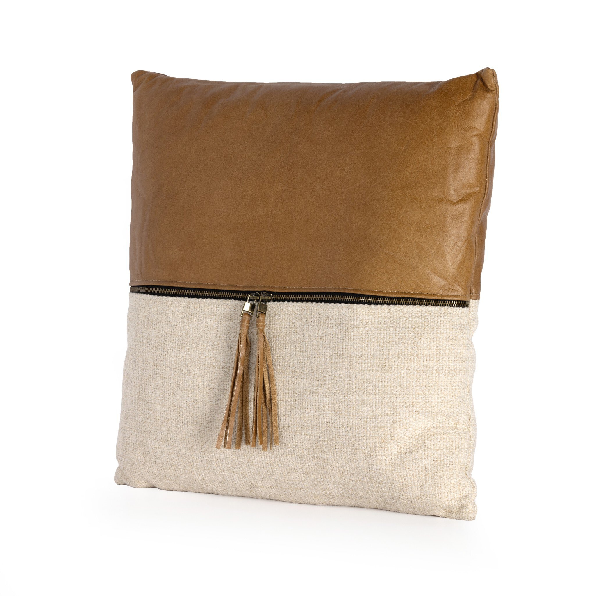 Four Hands Furniture Leather And Linen Block Pillow-Butter-20 235785-002