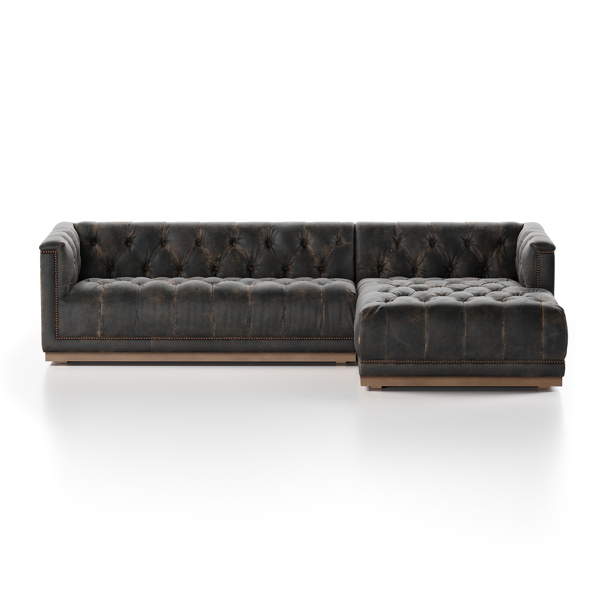 Four Hands Furniture Maxx 2Piece Raf Sectional -109-Dstroyed Blk 236165-002